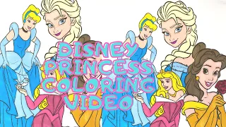 Disney Princess Coloring Video - Aurora, Cinderella, Belle, & Elsa