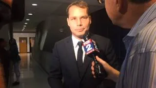 Shepard Fairey speaks briefly after court