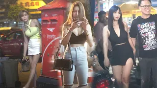[4k] How is Bangkok nowdays? Check this street so many pretty ladies standing!