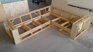 Making wooden frame for corner sofa.