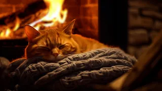 Fall asleep to the purring of a orange baby 🔥 Cozy Fireplace and Purring Cats Sound ASMR