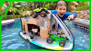 MONSTER TRUCK BOX FORT BOAT!