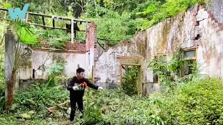 The boy cleans the grass for the garden and renovates the old abandoned house in the forest EP. 01