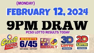 Lotto Result Today 9pm draw February 12, 2024 6/55 6/45 4D Swertres Ez2 PCSO#lotto