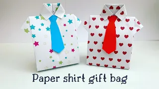 How To Make Paper Shirt Gift Box / Origami Shirt Gift Bag / Paper Craft / Father's Day Gift Ideas