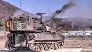 Paladin 155mm Self-propelled Howitzer Gunnery in South Korea