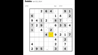 New York Times Sudoku Hard for April 25, 2024 Walkthrough