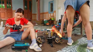 Repair technique: Genius girl restores an abandoned high-pressure washer to its original condition.