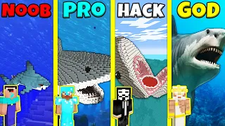 Minecraft Battle: SHARK HOUSE BUILD CHALLENGE - NOOB vs PRO vs HACKER vs GOD / Animation