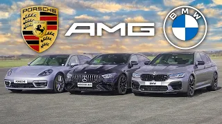 Wer ist schneller? BMW M5 Competition vs. Mercedes-AMG GT 4-Türer vs. Porsche Panamera Turbo