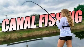 Hilary Fishing her Neighborhood CANAL for BASS!