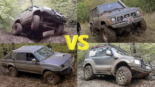 5 Different Off road Vehicles vs Mud Hill with Big Holes