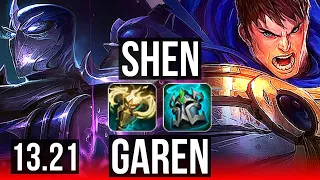 SHEN vs GAREN (TOP) | 9/0/13, 1.3M mastery, Legendary, 500+ games | NA Grandmaster | 13.21