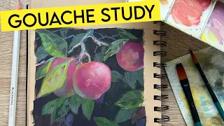 Painting pears and apples with GOUACHE 🍐 (dry brush technique) 🍎 sketch & chat session