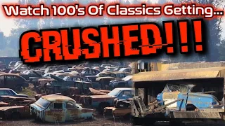 Watch 100's Of Classic & Vintage Vehicles Getting CRUSHED!!! Wrecking Yard Closed, Scrappin The Rest