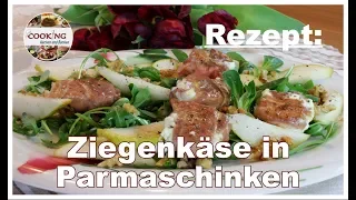 Ziegenkäse in Parmaschinken auf Rucola Vogerlsalat mit Birnen/Walnüssen Rezept Ostermenü Vorspeise