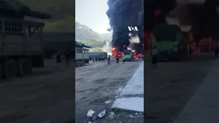 Trucks Burn on Myanmar-China Border #shorts | VOA News