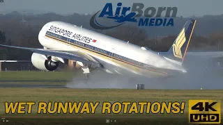 Awesome Wet Runway Action 44 Takeoffs in 10 Minutes Manchester Airport Plane Spotting