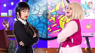 Wednesday Addams and Enid's Epic Black vs Pink Room Makeover #shorts