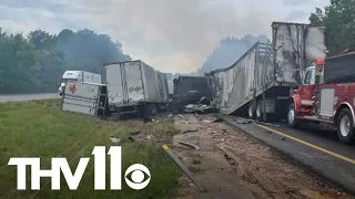 Arkansas crews reopen I-30 lanes after fiery crash