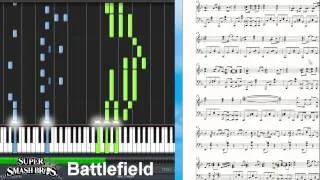 Super Smash Bros. 4 - Battlefield/Main Theme (Synthesia Piano Tutorial)