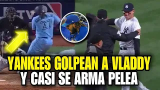 VLADDY GUERRERO JR ES GOLPEADO POR PITCHER DE LOS YANKEES Y CASI SE ARMA CON ANTHONY RIZZO, MLB