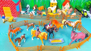 Small Farm Diorama With Animals And Horse Riders | Cow Pig Sheep