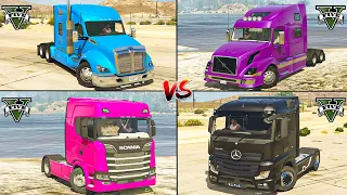 GTA 5 Kenworth Truck VS Volvo Truck VS Mercedes Actros Truck VS Scania Truck - Which is Best ?