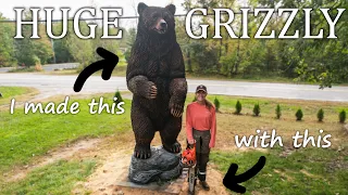 HUGE LIFE SIZED GRIZZLY BEAR chainsaw wood carving