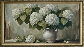 FREE TV ART SPRING SCREENSAVER BACKGROUND FRAMED HYDRANGEA FLORAL PAINTING NO SOUND WALLPAPER 4K