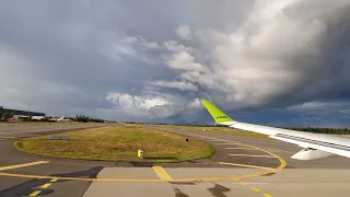 airBaltic airbus A220-300 departure from Oslo Gardermoen airport.