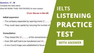 Chain Stores In The UK IELTS Listening Actual Test  | IELTS Listening practice Test 2024 | Section 4