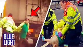 Crazed Woman Runs in Front of Truck! | Motorway Cops FULL EPISODE | Blue Light