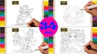 [34min] How to Draw House, Cat, Donut, Animals, Princess｜Drawing for KIDS TODDLER｜Coloring pages