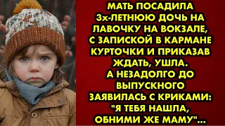 Мать посадила трёхлетнюю дочь на лавочку на вокзале, с запиской в кармане курточки и приказав ждать