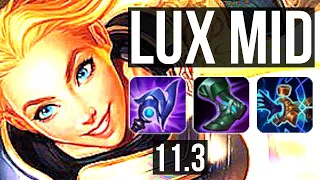 LUX vs ZED (MID) | 7/0/11, 1000+ games, 1.0M mastery, Godlike, Rank 13 Lux | BR Challenger | v11.3