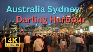 【4K Walk】Walking in the Darling Harbour at night in Sydney Australia 2024