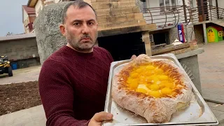 DOUGH, CHEESE, EGG. CHEESE CAKE "KHACHAPURI in AJARIAN". ENG SUB