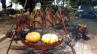 costela porco e carneiro arroz carreteiro farofa campeira  fogo de chão em Serra Negra - 25/05