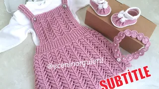 Crocheted Beautiful Patterned Knitted Salopet Dress / Gardener Pattern Dress / 12-24 months