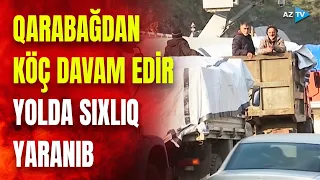 Ermənilərin Qarabağdan köçü davam edir: yolda tıxac yarandı - GÖRÜNTÜLƏR