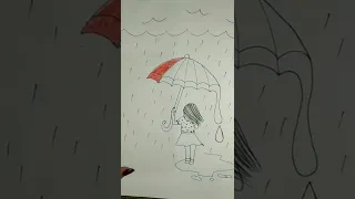 Rainy 🌧 day drawing | Girl with Umbrella | #shorts #shortvideo #drawingtutorial