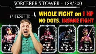 MK Mobile. One of My Best Fights Ever! Fatal Sorcerer's Tower Battle 189 on 1 HP with NO DOTS!