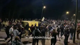 Belgien, Polizei löst gewaltsam Party mit ca. 2000 feiernden Jugendlichen in Brüsseler Park auf.