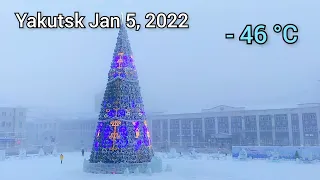 Yakutsk, Jan 5, 2022, (- 46 °C) ( - 50.8 °F) Virtual Walking Tour , Russia 🇷🇺 Якутск