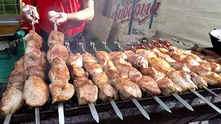 Huge Grilled Meat Festival. Burgers, Skewers, Kebab and more. Russian Street Food