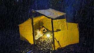 Solo Overnight In Rainforest - Build The most Creative Plastic Scotch Shelter - Bushcraft Skills