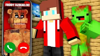 SCARY FREDDY FAZBEAR Call to JJ and Mikey at Night in Minecraft Maizen