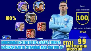 CARA RACIK PHIL FODEN RATING 97 DI EFOOTBALL MOBILE 2023 STYLE 99 BALL POSSESSION & QUICK COUNTER