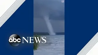 Giant waterspout forms over lake in Canada